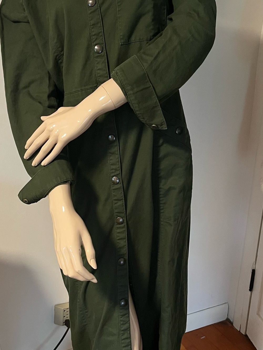 LOFT Olive Green Long-Sleeve Button-Front Dress